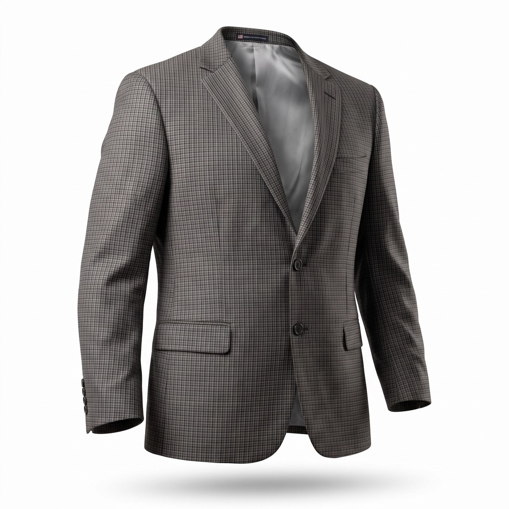 Hart Schaffner Marx Mens 48R Blazer Brown Grey Micro Check Sport Coat USA Made